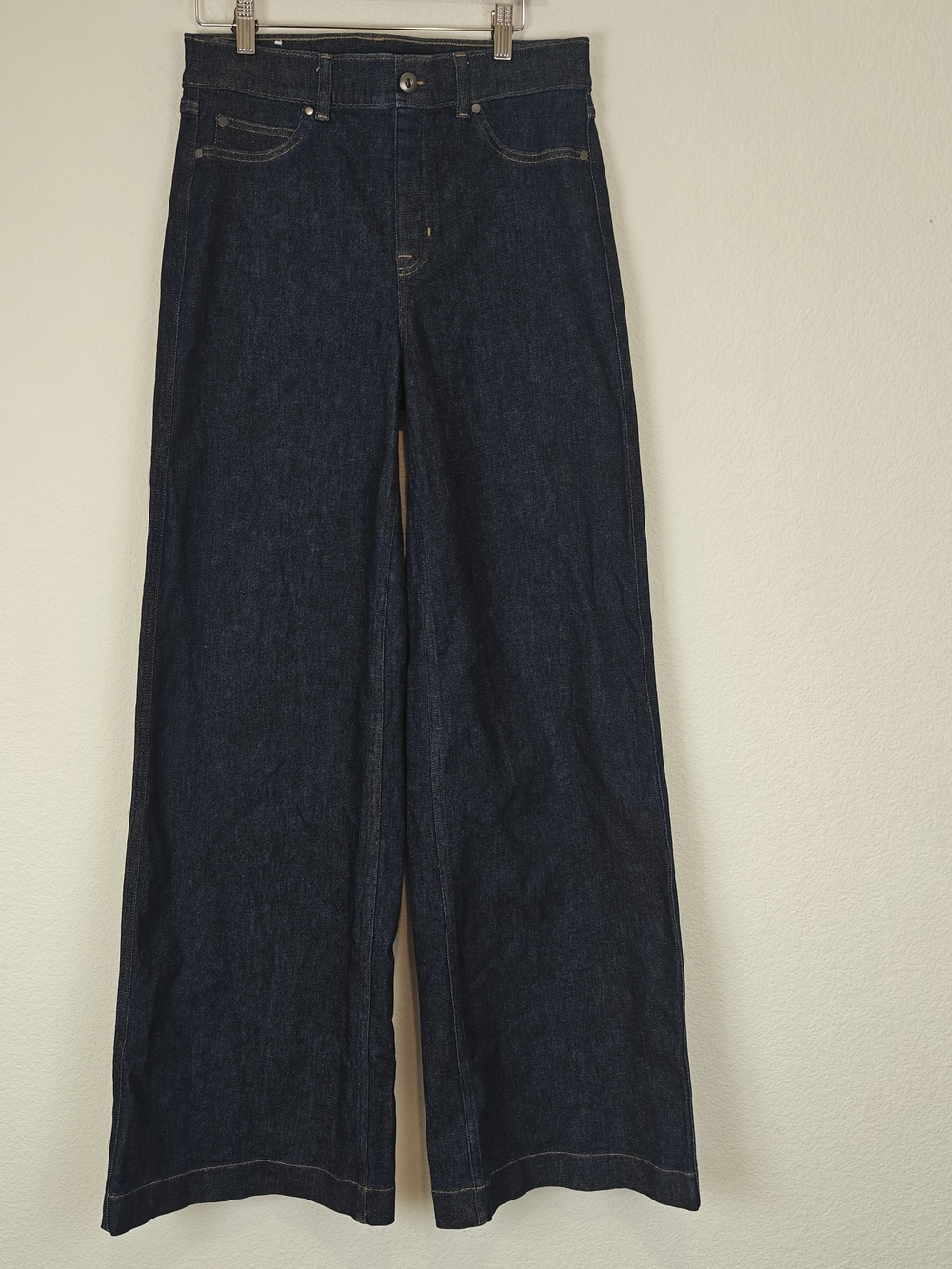 SPANX Wide Leg Raw Indigo Jeans Women’s Medium Stretch Sculpt High Rise Denim - Picture 5 of 15